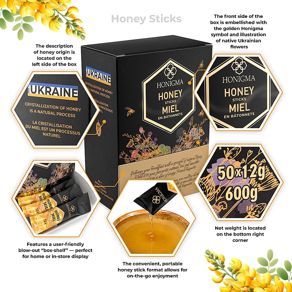 Pure Ukrainian Acacia Honey Sticks Box 600g (50x12g)