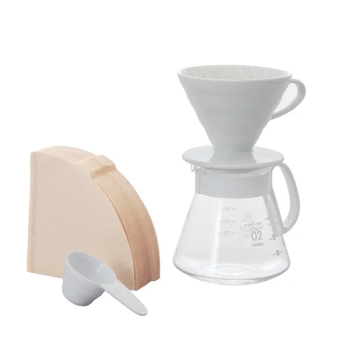 HARIO V60-02 Ceramic Dripper Set (White)