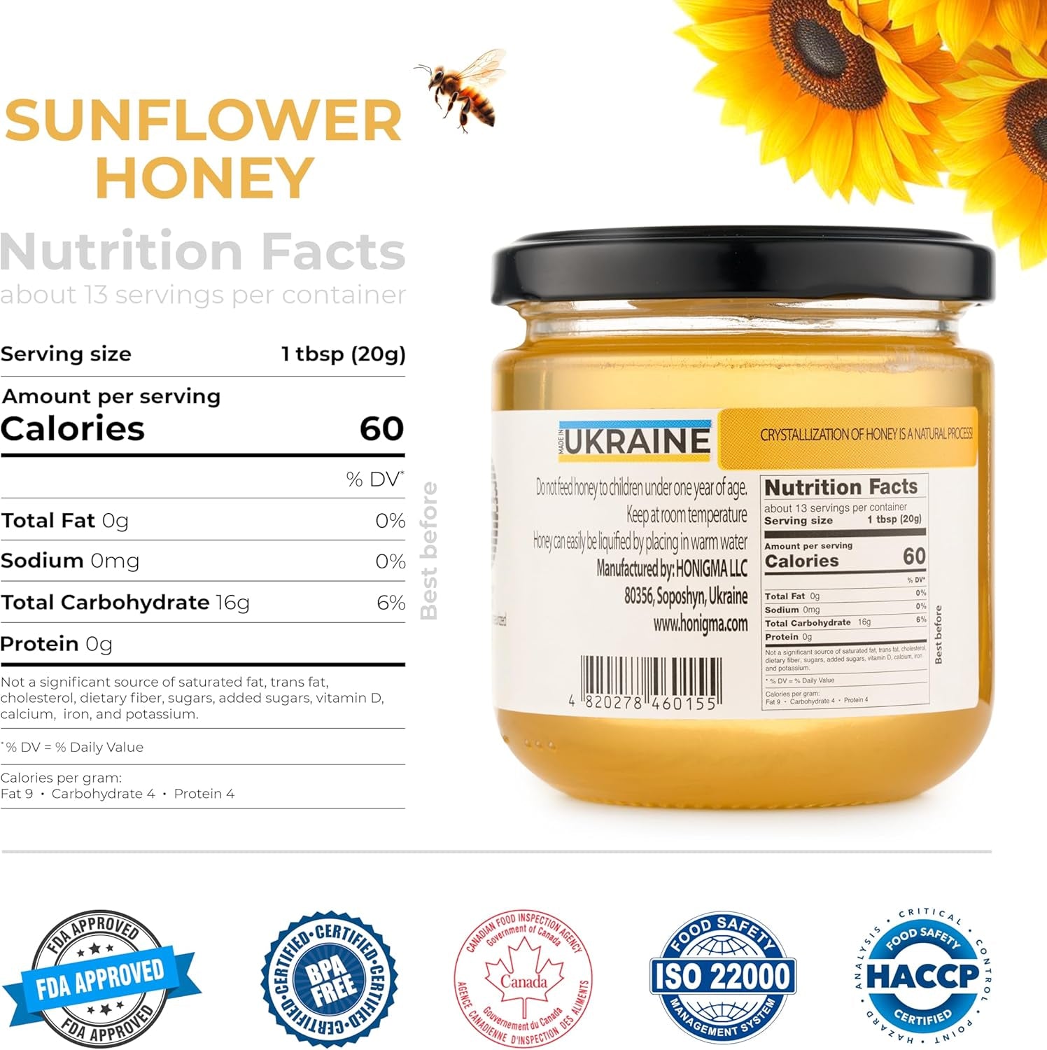 Pure Ukrainian Sunflower Honey 250g