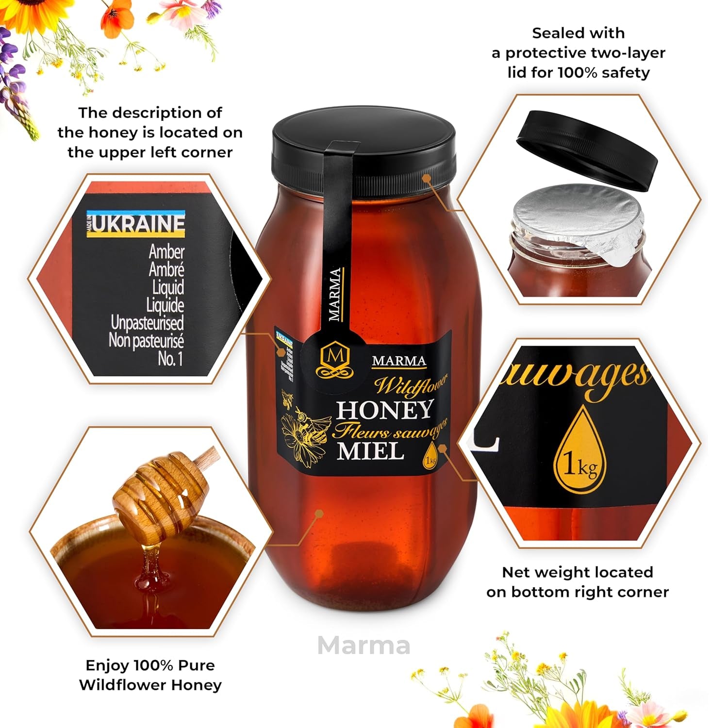 Pure Ukrainian Wildflower Honey 1kg